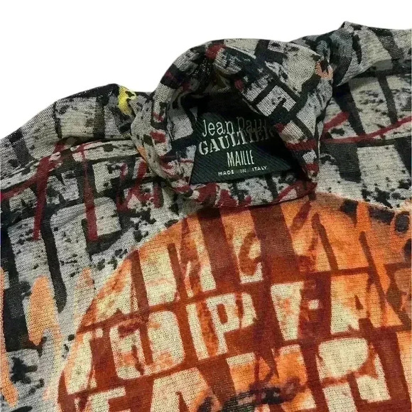 Jean Paul Gaultier 90's Fight Racism Mesh Turtleneck Top